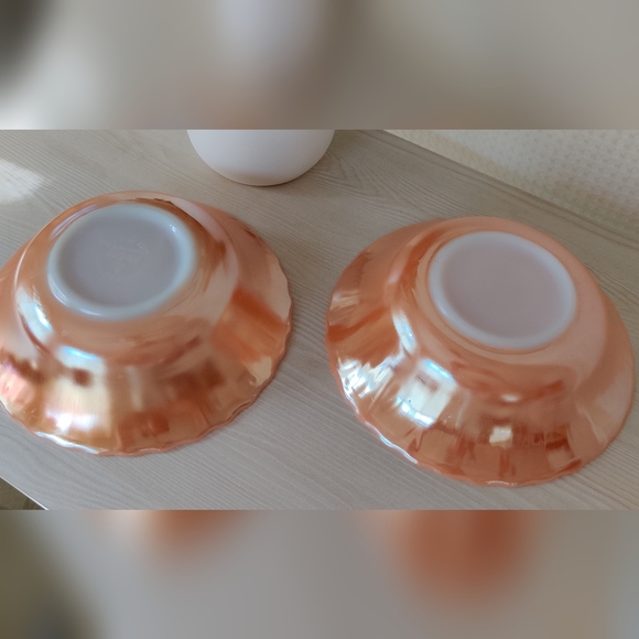 Vintage Set of 2 Fire King Iridescent Peach Bowls - Picture 2 of 6